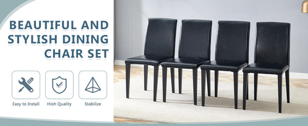English Elm Four Black Pu Leather Dining Chairs with Steel Legs for Modern Industrial Kitchens W1151P372918