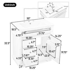 English Elm 30" Freestanding Bathroom Vanity Acacia Wood Matte Black Finish Gold Knobs Ceramic Sink N759P227429B