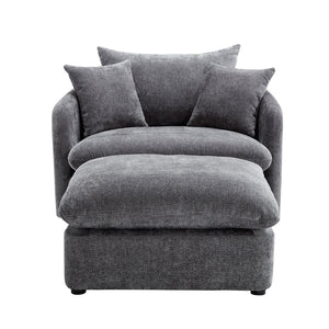 English Elm 360° 360 Swivel Oversized Chenille Armchair with Pocket Spring Seat and Three Throw Pillows Grey W1361S00093