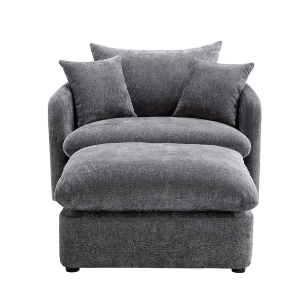English Elm 360° 360 Swivel Oversized Chenille Armchair with Pocket Spring Seat and Three Throw Pillows Grey W1361S00093