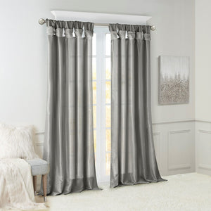 English Elm Twist Tab Lined Faux Silk Curtain Panel In Charcoal - 50X120" Elegant Drape & Light Control B03598233-GIGA