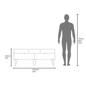 English Elm Tv Stand - Modern White Design With 3 Open Shelves, 2 Drop-Down Doors & 5 Sleek Metal Legs B097P296856-GIGA