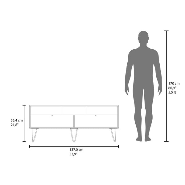 English Elm Tv Stand - Modern White Design With 3 Open Shelves, 2 Drop-Down Doors & 5 Sleek Metal Legs B097P296856-GIGA