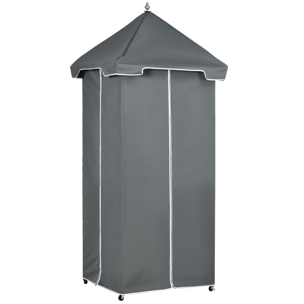 English Elm Outsunny Outdoor Towel Caddy With Canopy, Rolling Wicker Holder Rack For Poolside Storage & Style W2225P217541-GIGA