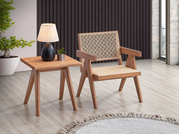 English Elm Casual Natural Finish End Table 22" Square Mid-Century Accent Table Space-Saving Stylish Design B2741P333933