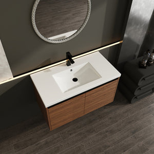 English Elm Levistar 36-Inch Brown Bathroom Vanity With Resin Sink – Stylish Storage & Easy Assembly Design W1972P165047