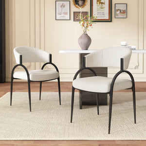 English Elm Upholstered Gray Fabric Dining Chair Set of Two with Sleek Metal Legs Modern Style N768P184752B