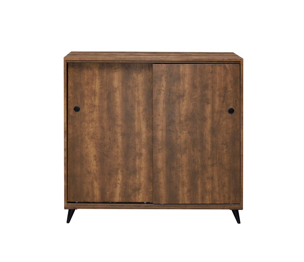 English Elm Waina Oak Finish Shoe Cabinet with Sliding Doors, 4 Compartments & Adjustable Shelves for Entryway B2726P256277