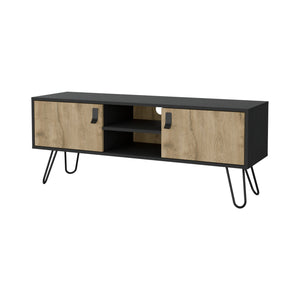 English Elm Kimball Modern Hairpin Legs TV Rack with 2 Doors, Open Shelves, Cable Management & Spacious Top B128P176179
