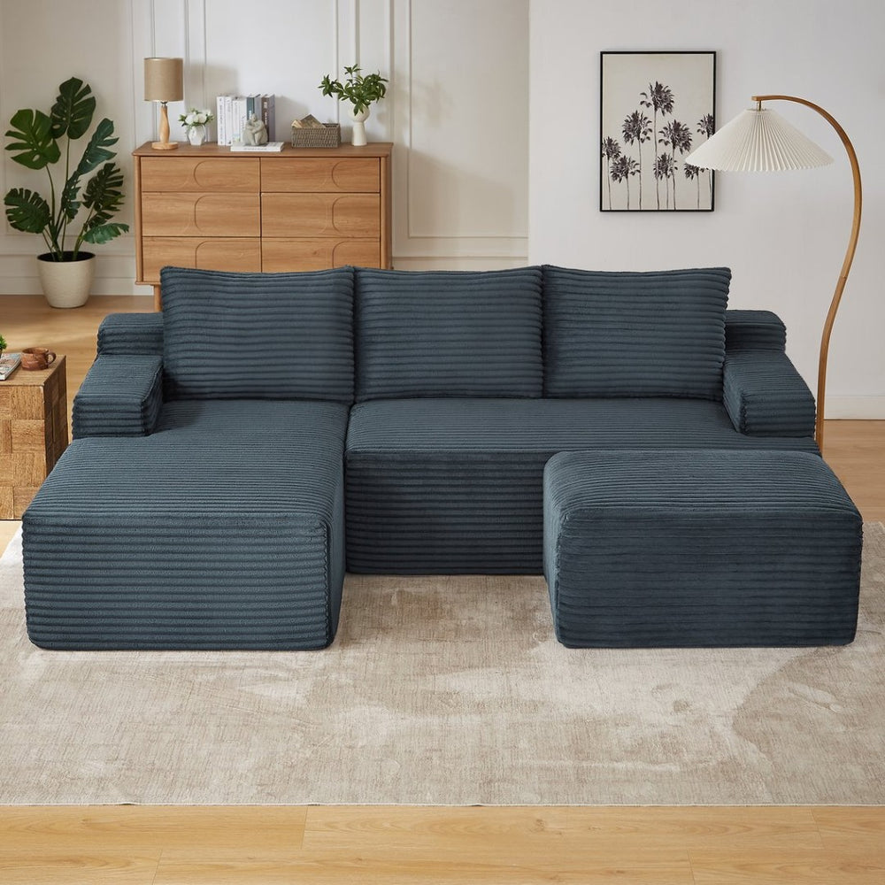 English Elm U-shaped Modular Cloud Sectional Corduroy Sofa Deep Seat Sleeper for Living Room W2339S00107