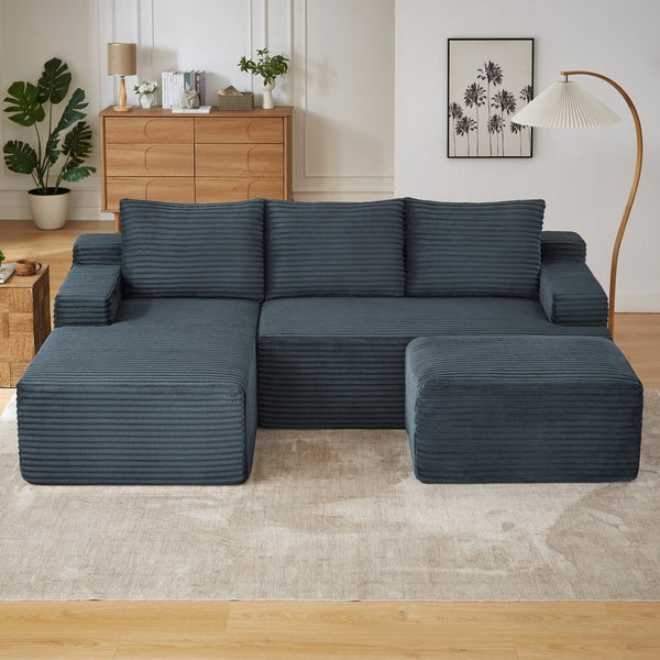 English Elm U-shaped Modular Cloud Sectional Corduroy Sofa Deep Seat Sleeper for Living Room W2339S00107