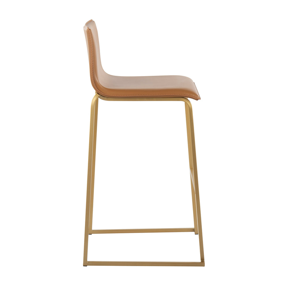 English Elm Mara Modern Barstool Set of 2 – Faux Leather Upholstery, Gold Steel Frame, Built-In Footrest, Sturdy Camel B202P222230