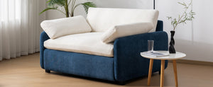 English Elm 50*43" Oversized Chenille Armchair Deep Lounge Seat Modern Minimalist Living Room Chair Blue+Cream N723S5042C
