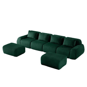 English Elm 146" U-shaped Modular Sectional Flannelette Sofa with Ottoman for Spacious Living Rooms Green W714S01530