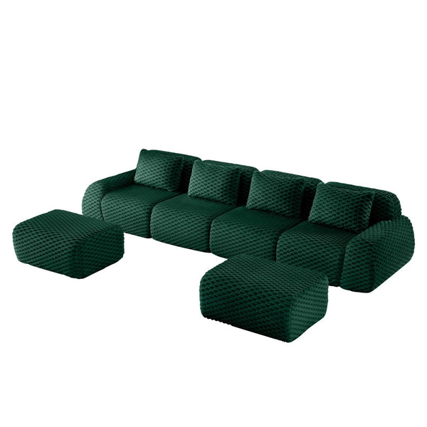 English Elm 146" U-shaped Modular Sectional Flannelette Sofa with Ottoman for Spacious Living Rooms Green W714S01530