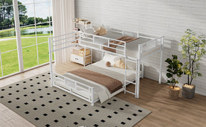 English Elm L-shaped Metal Twin over Full Bunk Bed with Durable Steel Frame, Space-Saving Design and Kid-Friendly Safety Features White N709P196510K