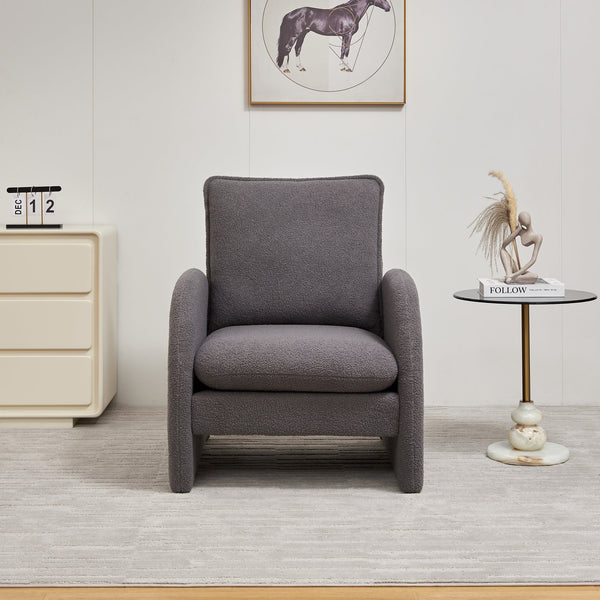 English Elm [ Lamb Fabric Sofa Plush Sherpa Upholstered Accent Chair with Solid Wood Frame, Foam Seat, Toss Pillow Gray W1765P169734