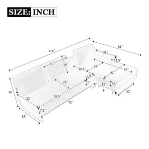 English Elm 114" L-Shaped Sofa Sectional Sofa With Two Usb Ports and Two Power Sockets, A Storage Drawer and A Reversible Chaise Lounge For Living Room, Grey