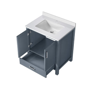 English Elm Dark Grey 30 in Bath Vanity with White Quartz Top, Solid Wood Frame, Soft-Close Drawers, Storage Durable Finish B2731P258785