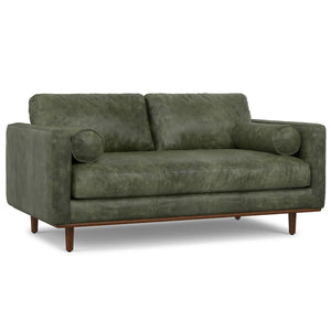 English Elm Morrison 72-Inch Sofa: Handcrafted Moss Green Leather Loveseat For Cozy Mid-Century Living Spaces B136P364279