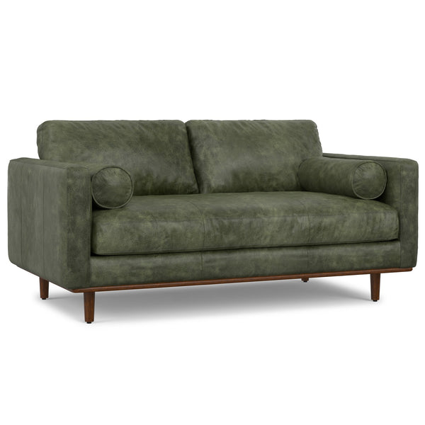 English Elm Morrison 72-Inch Sofa: Handcrafted Moss Green Leather Loveseat For Cozy Mid-Century Living Spaces B136P364279