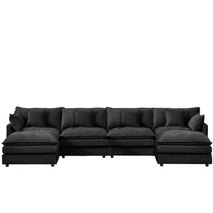English Elm Modular U-Shaped Sectional Sofa, 130.7 Inch Comfy Chenille Couch Set With Movable Ottomans & Customizable Design W1359S00039