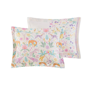 English Elm Full/Queen UHK Lulu Reversible Floral Cotton Duvet Set with Jungle Animals, Pom Pom Pillow, BCI Cotton B035P217814