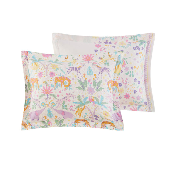 English Elm Full/Queen UHK Lulu Reversible Floral Cotton Duvet Set with Jungle Animals, Pom Pom Pillow, BCI Cotton B035P217814