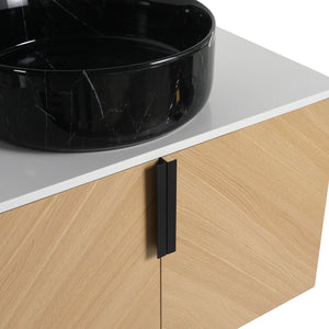 English Elm 30" Bathroom Vanity With Wall-Mounted Design, Ceramic Vessel Sink & Soft-Close Doors For Modern Homes W999S00447