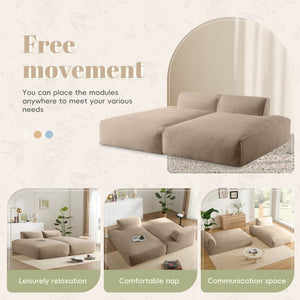 English Elm 90.0"Oversized Modular Sectional Sofa Plush Foam & Pocket Springs, Ready-to-Use 2-Piece Set for Living Room Comfort and Mobility (No Assembly) khaki N723S9701D