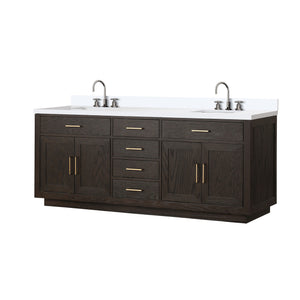 English Elm Brown Oak Double Bath Vanity With White Quartz Top, Faucet Set & Ample Storage For Modern Spaces B2731P257857