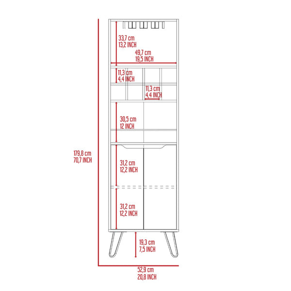 English Elm Sheffield Industrial Bar Cabinet with Eight Bottle Cubbies and Steel Legs for Home Entertaining B128S00158