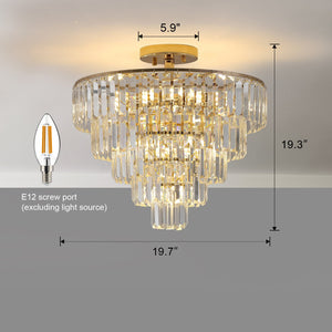 English Elm Gold Crystal 5-Tier Round Chandelier Semi-Flush Modern Luxury K9 Crystal Ceiling Light Fixture W2312P374964
