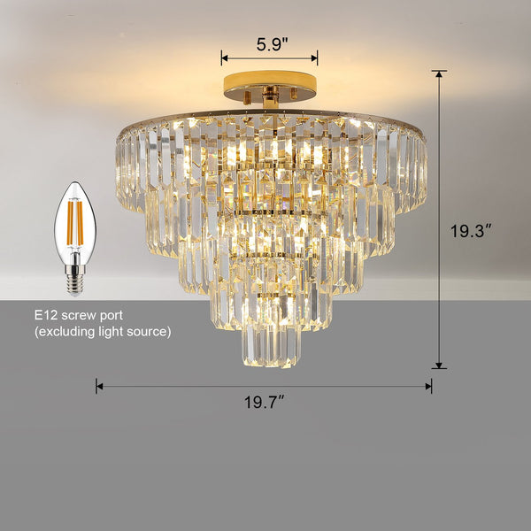 English Elm Gold Crystal 5-Tier Round Chandelier Semi-Flush Modern Luxury K9 Crystal Ceiling Light Fixture W2312P374964