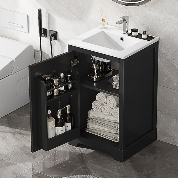 English Elm 20" Modern Bathroom Vanity With Soft-Close Door, Adjustable Shelf & Stylish Black Finish For Storage N725P351852B