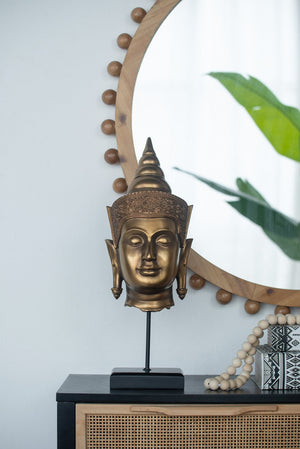 English Elm 7x7.5x19.7" Buddha Statue Head on Stand — Elegant Resin Zen Decor for Living Room, Hallway Accent Piece, 18x18x8" W2078P391152