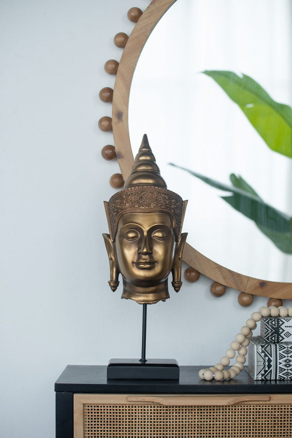 English Elm 7x7.5x19.7" Buddha Statue Head on Stand — Elegant Resin Zen Decor for Living Room, Hallway Accent Piece, 18x18x8" W2078P391152