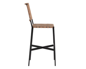 Sunpan Omari Elevated Bar Stool - Handcrafted Black Leather Weaved Seat with Stylish Iron Frame Design Suede Light Tan Leather