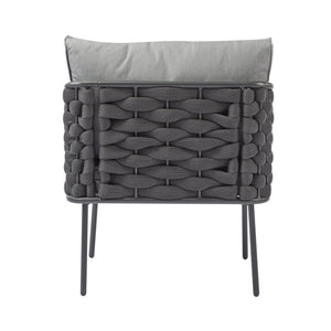 English Elm Christopher Knight Home® - 4-Pieces Outdoor Metal Patio Furniture Set with Deep-Seat Cushions, Teslin Rope, Wood-Look Tabletop, Rust-Resistant Frame Grey N780P2540701G