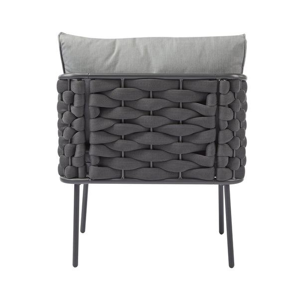 English Elm Christopher Knight Home® - 4-Pieces Outdoor Metal Patio Furniture Set with Deep-Seat Cushions, Teslin Rope, Wood-Look Tabletop, Rust-Resistant Frame Grey N780P2540701G