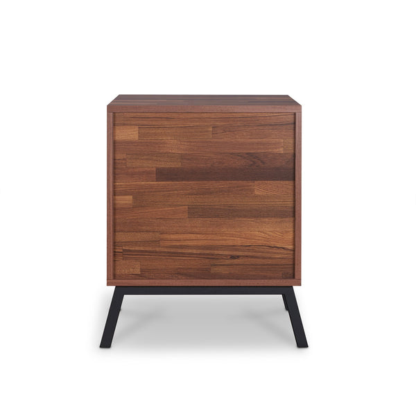 English Elm Karine Walnut & Black Finish Accent Table with 2 Drawers, Modern Wood Frame, Metal Legs, Storage elegante B2726P263839