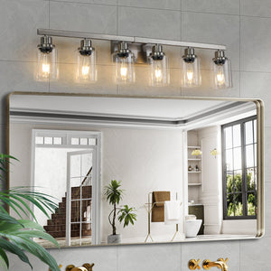 English Elm 37" Modern 6-Light Vanity Light Fixture - Sleek Brushed Nickel & Clear Glass For Stylish Illumination W2312P374797