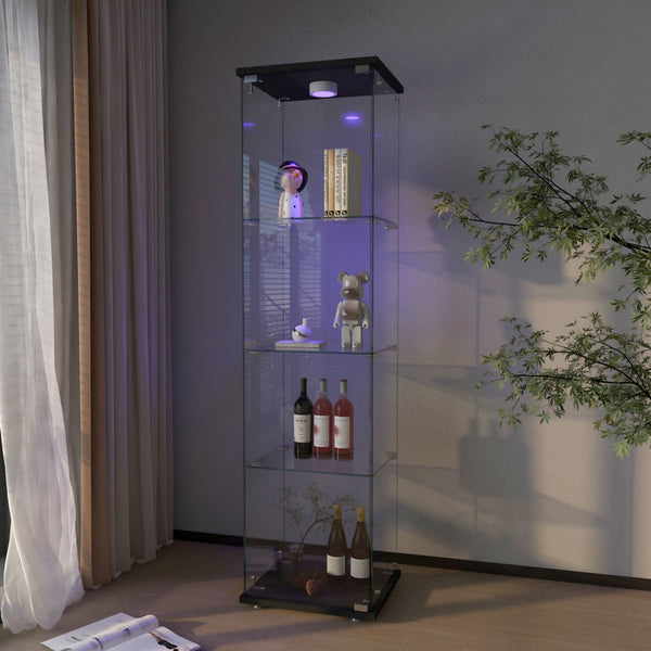 English Elm Modern Glass Display Cabinet With Rgb Led Lights, Quick Assembly, 1-Door 4-Shelf Design For Any Space W241P242901