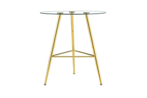 English Elm 36 Inch Round Glass Top Bar Table Chrome Tripod Base Modern Bistro Pub Style W3493P452050