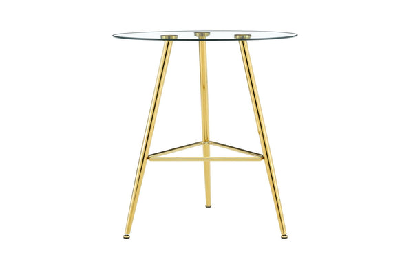 English Elm 36 Inch Round Glass Top Bar Table Chrome Tripod Base Modern Bistro Pub Style W3493P452050