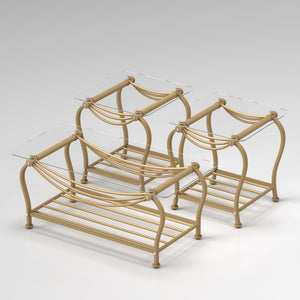 English Elm Tempered Gold 3-Piece Glass Coffee Table Set with Sturdy Metal Frame, Rectangle + 2 Square Ends W2167P221197