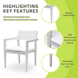 English Elm Outdoor Aluminum Dining Chairs Set Of 4 - Stylish, Stackable, All-Weather With Sunbrella Cushions W1886P163409-GIGA