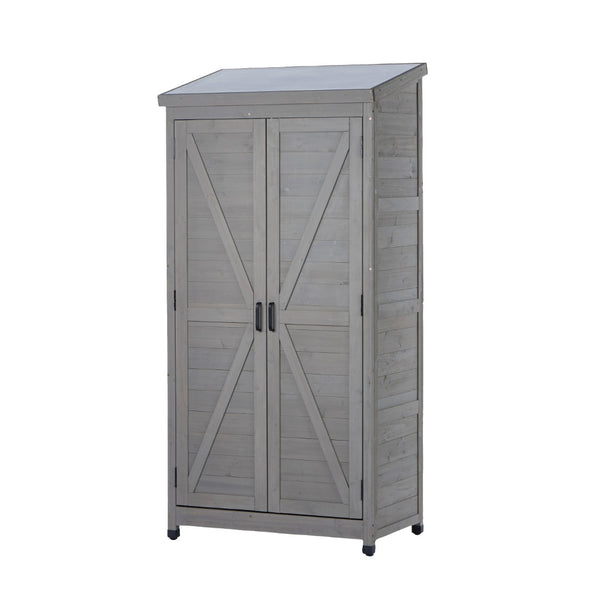 English Elm Outdoor Cedar Wood Vertical Storage Shed with Metal Roof for Garden Tools W2640P262538
