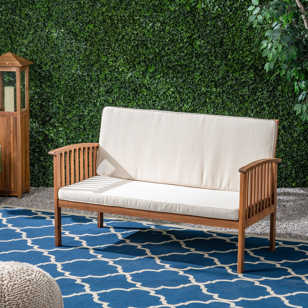 English Elm Christopher Knight Home® - CASA Acacia Loveseat with Waterproof Fabric Cushions Rustic Acacia Frame, Open Slat Patio Seating Comfort Cream 63308.00