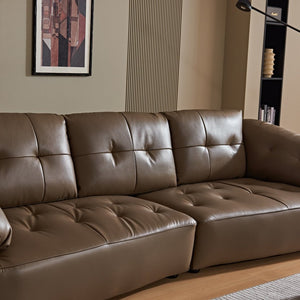 English Elm Modern Elliptical Three Seat Sofa Genuine Cowhide Leather Solid Wood Frame Living Room Brown W1765S00136